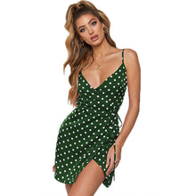 Load image into Gallery viewer, Summer Dress Women Beach Bohemian Polka Dot Print Strap Dress Sleeveless Yellow Slim Deep V Neck High Waistparty Mini Dress