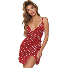 Load image into Gallery viewer, Summer Dress Women Beach Bohemian Polka Dot Print Strap Dress Sleeveless Yellow Slim Deep V Neck High Waistparty Mini Dress