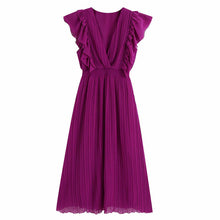 Load image into Gallery viewer, ZA 2020 Pleated Ruffled Summer Dress Women Sleeveless Wrap V-neck Midi Dresses Elastic Waistband Interior Lining Elegant Dress
