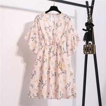 Load image into Gallery viewer, Spring Summer Chiffon Dress Women Knee Length V-Neck Print Dresses Sweet Ruffle Sleeeve Slim New Casual Drawstring Women Dress
