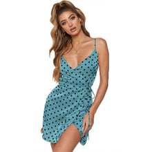 Load image into Gallery viewer, Summer Dress Women Beach Bohemian Polka Dot Print Strap Dress Sleeveless Yellow Slim Deep V Neck High Waistparty Mini Dress
