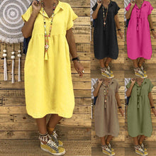 Load image into Gallery viewer, Women Summer Style Feminino Vestido T-shirt Cotton Casual Plus Size Ladies Dress Casual Linen Dress
